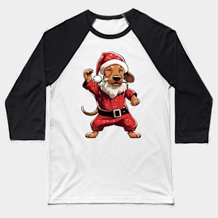 Cartoon Christmas Dachshund Dog Dancing Baseball T-Shirt